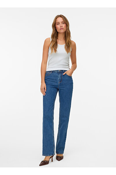 Vero Moda Yüksek Bel Düz Paça Düz Koyu Mavi Kadın Denim Pantolon VMTESSA HR STRAIGHT JEANS LI3310 GA
