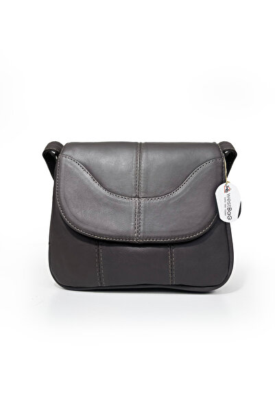 westbag Geantă de damă din piele naturală gri cu fermoar, cu 3 compartimente, cu curea de umăr