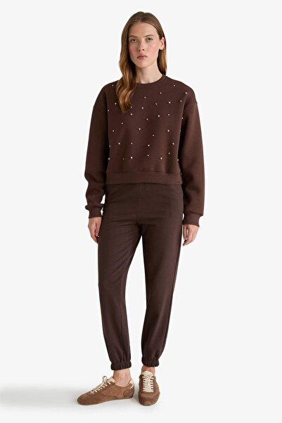 DeFacto Boxy Fit Bisiklet Yaka İşlemeli Sweatshirt G2153AX25WN