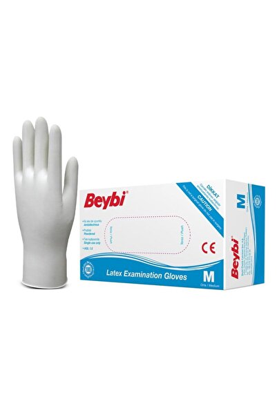 Omnipazar Beybi Latex Powdered White Examination Gloves Pack of 100 Medium