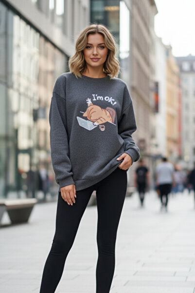 UNCİA OUTDOORS I'm OK Desenli Rahat Baskılı Kadın Sweatshirt Günlük Oversize ...