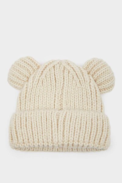 DeFacto Kız Bebek Dokuma Etiketli Kulaklı Triko Bere F0023A525WN