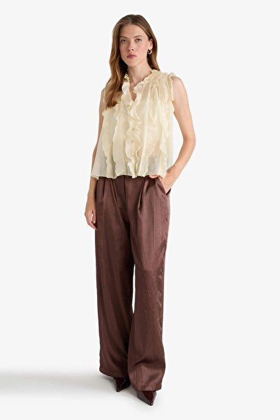 DeFacto Wide Leg Wide Leg Ankle Length Satin Trousers G2936Ax25Au