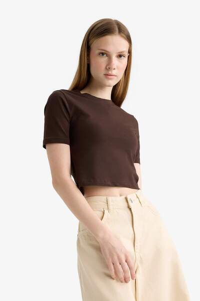 DeFacto Coool Fitted Crop Basic Plain Red Short Sleeve T-Shirt F8924Ax25Hs