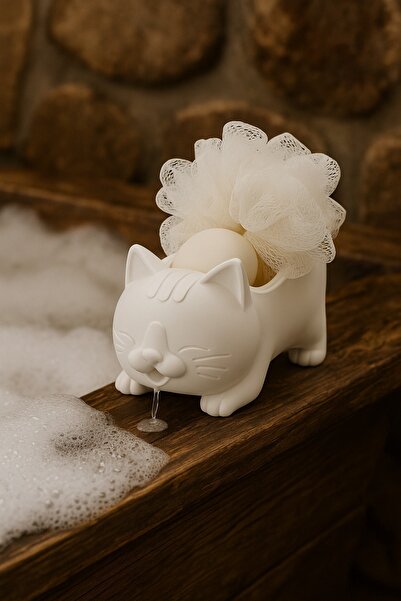 Dropcek eticaret Cute Cat Pattern Self-Draining Water-Repellent Solid Soap Holder over Sink Soap Dish (Plastic)
