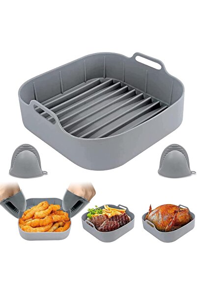 Arabest Reusable Fryer Pan with Gloves Fryer for Fryer Compatible with Ninja/Cecotec/Cosori (Square)