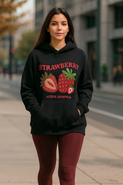 UNCİA OUTDOORS Hanorac cu glugă pentru femei, imprimat, cu model de căpșuni, ...