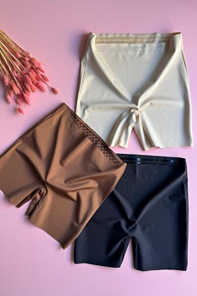 Elosia High Waist 3-Pack Black, Tan, and Brown Color Seamless Mini Women's Shapewear Tights with Non-Slip Silicone Band