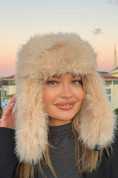 Fallen Women's Beige Faux Fur Hat |   Russian, Slavic, Mongolian Style Imported Women's Hat