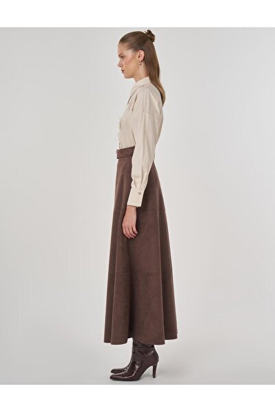 KYR Buckle Detailed Suede Skirt Dark Brown