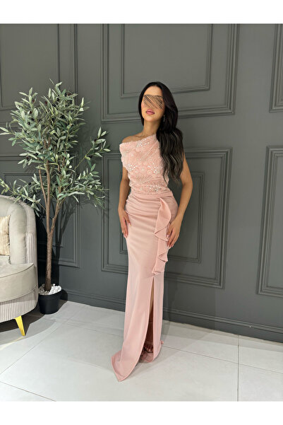 VİVİ Pink beaded dress with leg slit