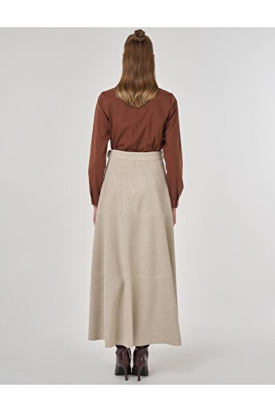 KYR Buckle Detailed Suede Skirt Stone