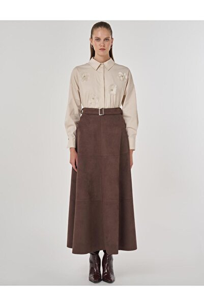 KYR Buckle Detailed Suede Skirt Dark Brown