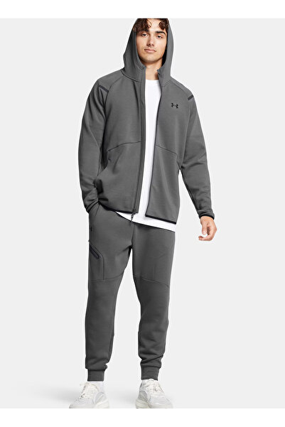 Under Armour 1389352-025-Ua Unstoppable Flc Fz H Gray Hooded Collar Regular Straight Men's Sweatshirt