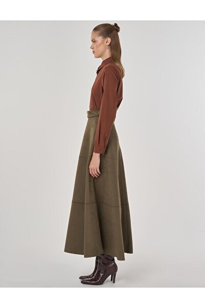 KYR Buckle Detailed Suede Skirt Khaki