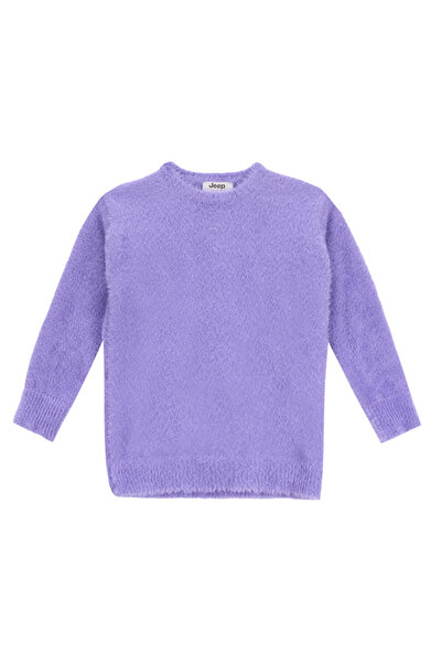 Jeep Bisiklet Yaka Relaxed Düz Lila Kız Çocuk Kazak J5WG-KZK7603