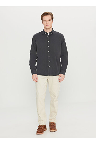 ALTINYILDIZ CLASSICS Ανδρικό πουκάμισο Comfort Fit με κουμπιά και γιακά ανθρακί ACE020261370_ATR