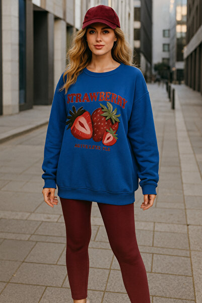 UNCİA OUTDOORS Hanorac de damă imprimat cu model căpșuni, oversize