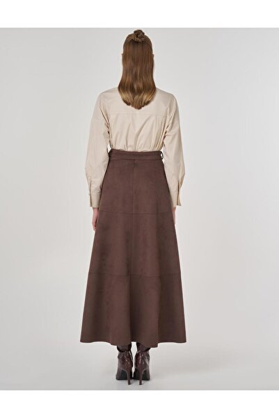 KYR Buckle Detailed Suede Skirt Dark Brown