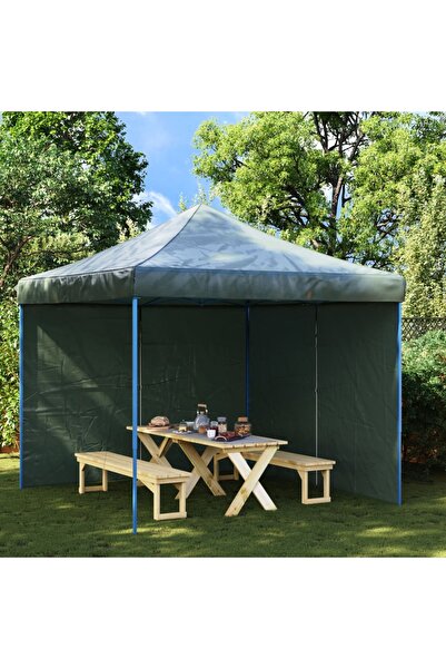 vidaxl جدار جانبي لخيمة الحفلات، قطعتان مع سحاب، لون أخضر من البولي إيثيلين