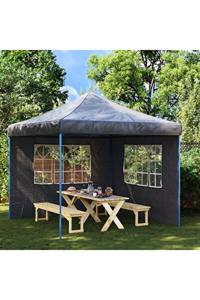 vidaxl جدار جانبي لخيمة الحفلات، قطعتان مع نافذة، لون أنثراسايت من البولي إيثيلين