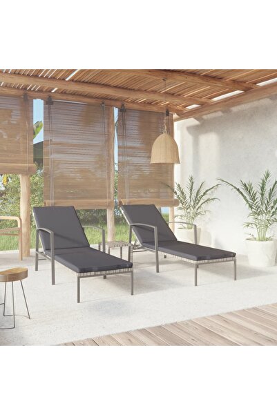 vidaxl Sun Loungers 2 pcs with Table Poly Rattan Grey