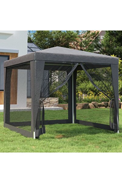 vidaxl Party Tent with 4 Mesh Sidewalls Anthracite 2.5x2.5 m HDPE