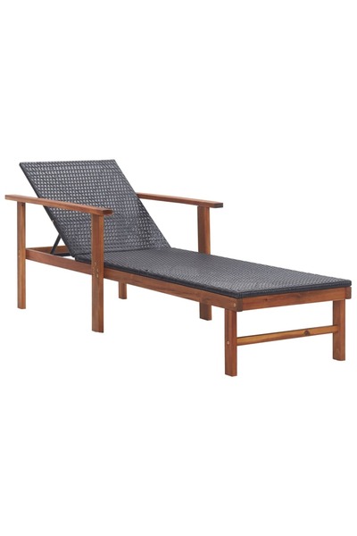 vidaxl Sun Lounger Poly Rattan and Solid Acacia Wood Black