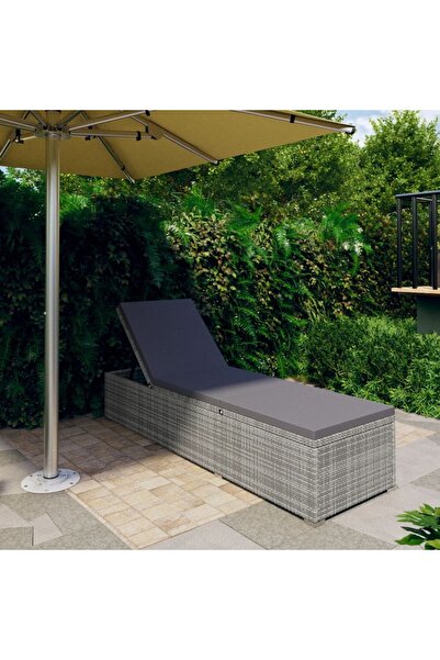 vidaxl Sun Lounger with Cushion Poly Rattan Grey