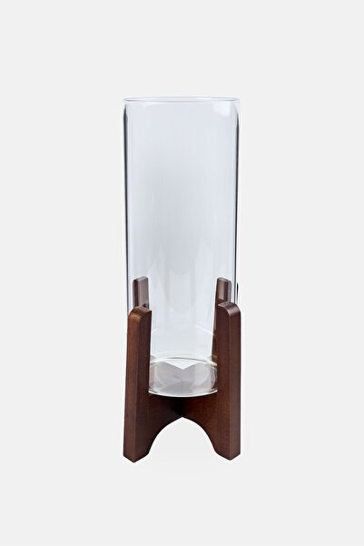 Muy Mucho Glass Vase With Wooden Base, Brown