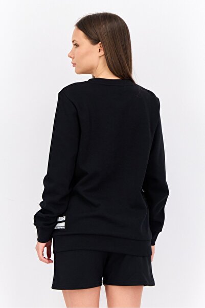 Steve Madden Women 2 Piece Long Sleeve Brand Logo Sweatshirt And Shorts Set, Black