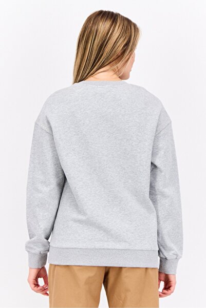 Steve Madden Women Crew Neck Long Sleeve Embroidered Sweatshirt, Grey