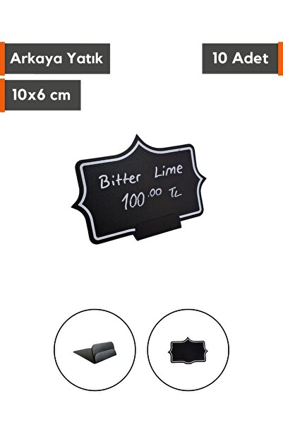 Şeffaf Etiket 10 Ad Silinebilir Dekoratif Siyah Etiket Ayaklı Arkaya Yatık 10...