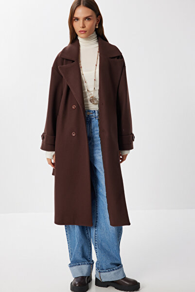 Lovelyİstanbul Παλτό με διπλό γιακά με κορδόνι LDW0007 ΚΑΦΕ