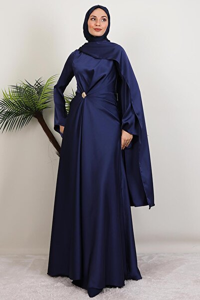 GİYZAMİLA Βραδινό φόρεμα Medusa Satin Navy Blue