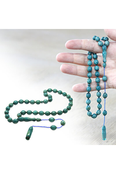 Tesbihane Systematic Barley Cut Turquoise White Crimped Amber Prayer Beads
