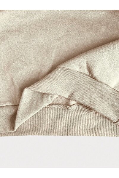 Deocept Unisex V-Yaka Kapüşonlu Basic Kurdele Baskılı Oversize Swetshirt