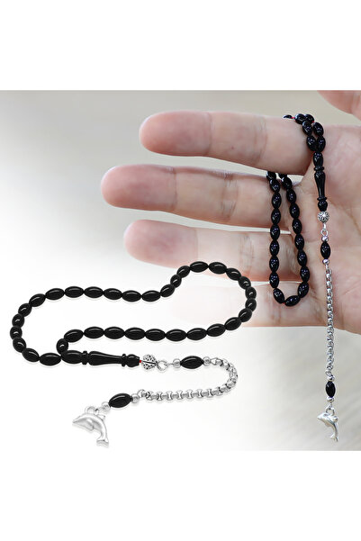 Tesbihane Нетемніючий метал, албанська ланцюжок з бахромою, ячмінь, чорний, затискач на зап'ясті, бурштиновий чотки