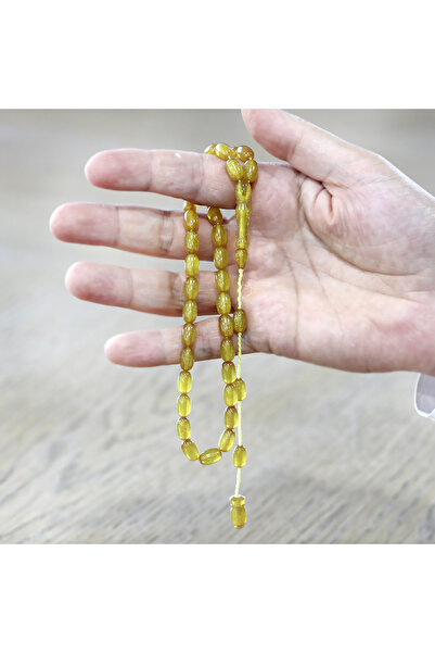 Tesbihane Specially Cut Mother-Of-Pearl Yellow Fire Amber Prayer Beads