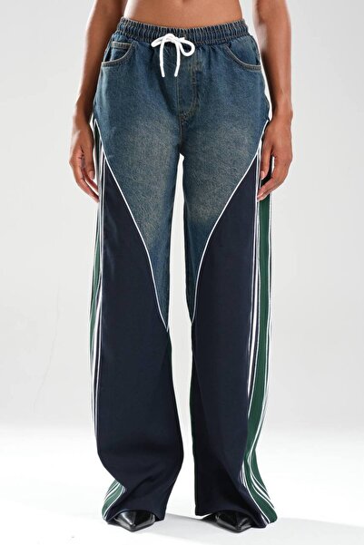 tw3 Γυναικείο τζιν παντελόνι με λεπτομέρεια σχεδίασης με ρίγες