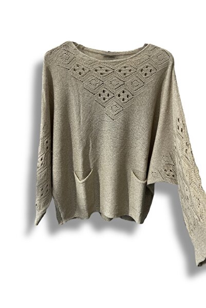 SUMEF Μπλούζα μεγάλου μεγέθους Mercerized Knitwear με τσέπες και διάτρητο σχέδιο - Ταιριάζει σε μέγεθος 38-52