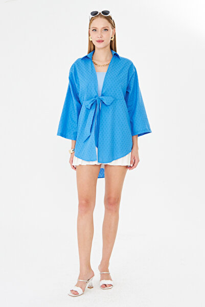 armonika Women's Blue Front Tie Kimono Shirt Arm-25Y001108