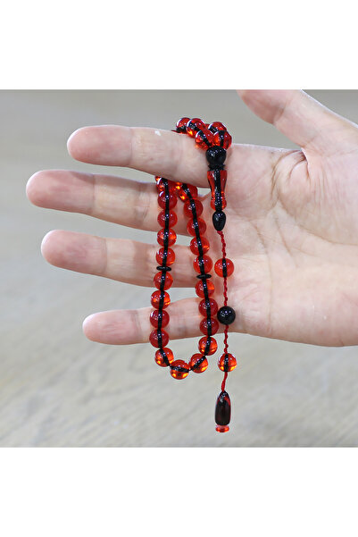 Tesbihane Systematic Sphere Cut Red Fire Amber Prayer Beads