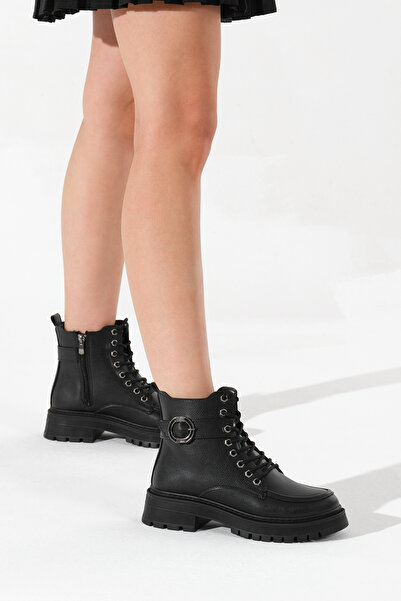 Tonny Black Γυναικείες μαύρες μπότες με χοντρή θερμοσόλα με στρογγυλή πόρπη μ...