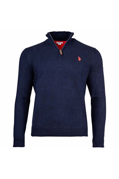 U.S. Polo Assn. Herren Strickpullover mit Stehkragen - Half Zip, Logo, Baumwolle