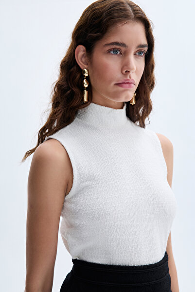 Mudo Stand Collar Sleeveless Bluz