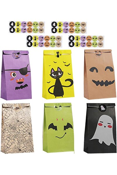 Colmanda Set de 48 de pungi de bomboane de Halloween cu autocolante, hârtie, multicolore, 22 x 12 x 8 cm