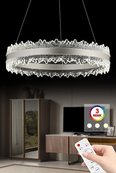 İstanbul Avize Planet 50'lık Gümüş Kumandalı 3 Renk Lüx Led Modern Ledli Avize