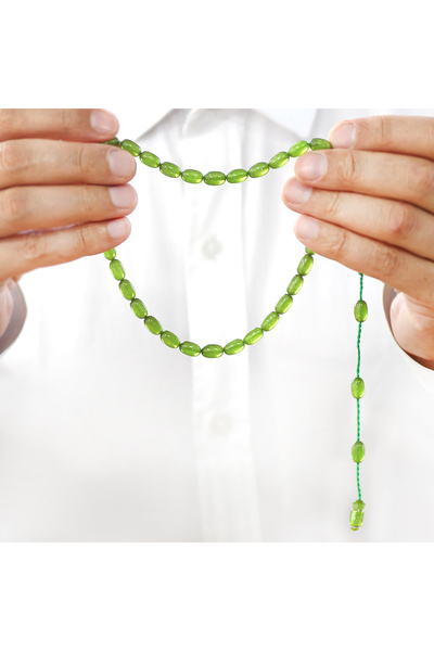 Tesbihane Specially Cut Mother-Of-Pearl Green Fire Amber Prayer Beads