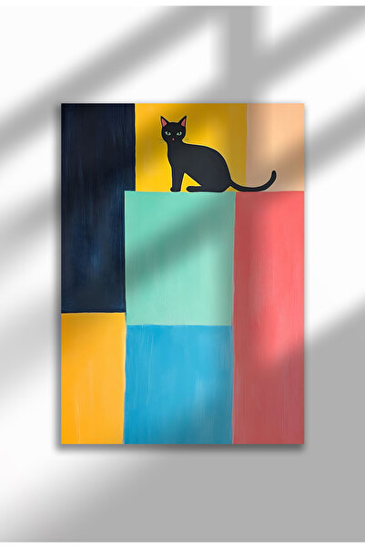 21mxm Imprimeu pe pânză cu pisică neagră – Operă digitală pe pânză neînrămată...